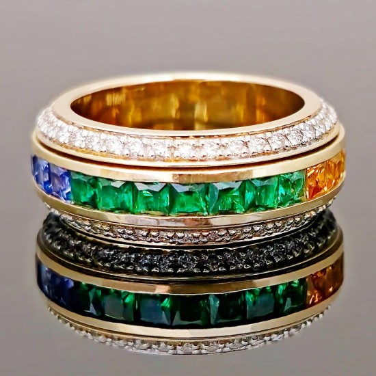 Prsten sa safirima u boji i brilijantima 0102-1050