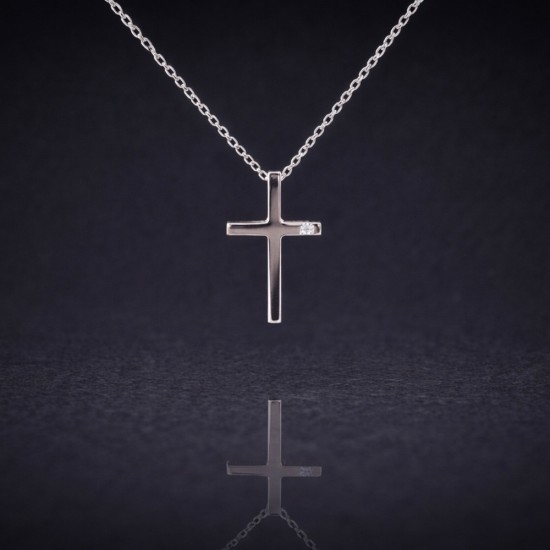 Krst sa ogrlicom od belog zlata sa Dijamantom 0.01ct. 279-225