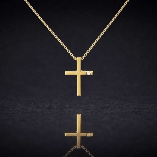 Krst sa ogrlicom od žutog zlata sa dijamantom 0.01ct 279-226