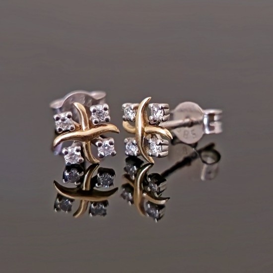 Minđuše od belog i žutog zlata sa brilijantima 0.13ct 0404-097