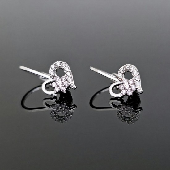 Minđuše od belog zlata sa cirkonima, srca 45-139