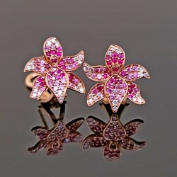 Minđuše od rozeg zlata sa brlijantima, rubinima i pink safirom 898-453