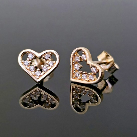 Minđuše od žutog zlata,srca sa cirkonima 60-140