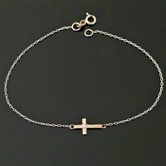 Narukvica od žutog zlata sa krstom i cirkonom 29-090