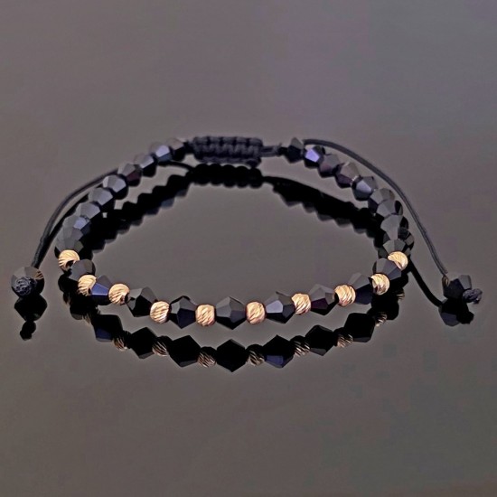 Narukvica, brojanica na koncu sa oniksom od žutog zlata 2-043