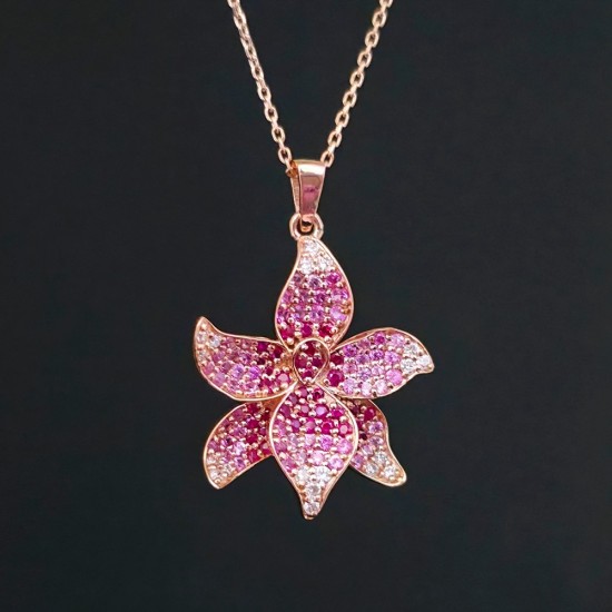 Ogrlica roze zlato sa Pink Safirima, Rubinima i Dijamantima 1010-400