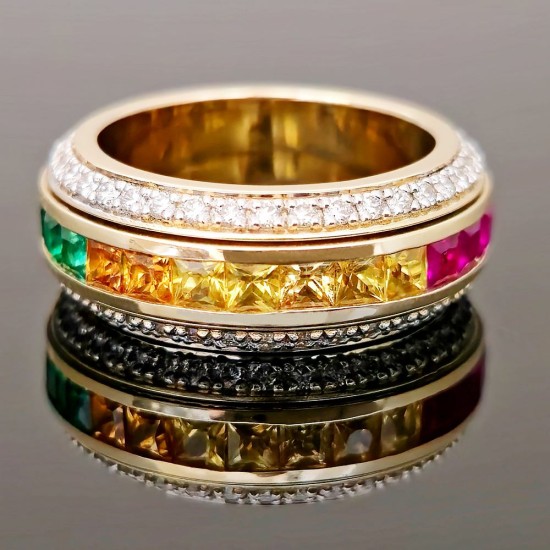 Prsten sa safirima u boji i brilijantima 0102-1050