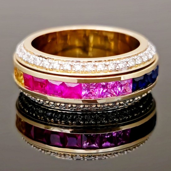 Prsten sa safirima u boji i brilijantima 0102-1050