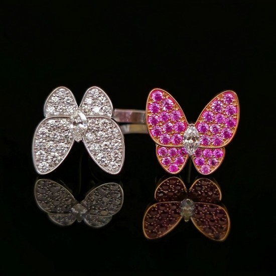 Prsten od belog i roze zlata sa pink safirima, dijamantima marquise i brilijantima 0104-500