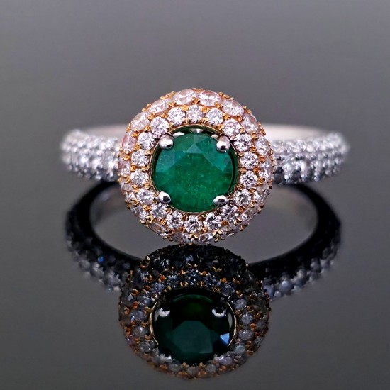 Prsten od žutog i belog zlata sa Smaragdom i dijamantima 0801-510