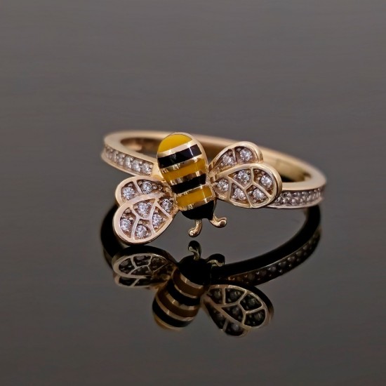 Prsten od žutog zlata sa emajlom i cirkonima 0517-242