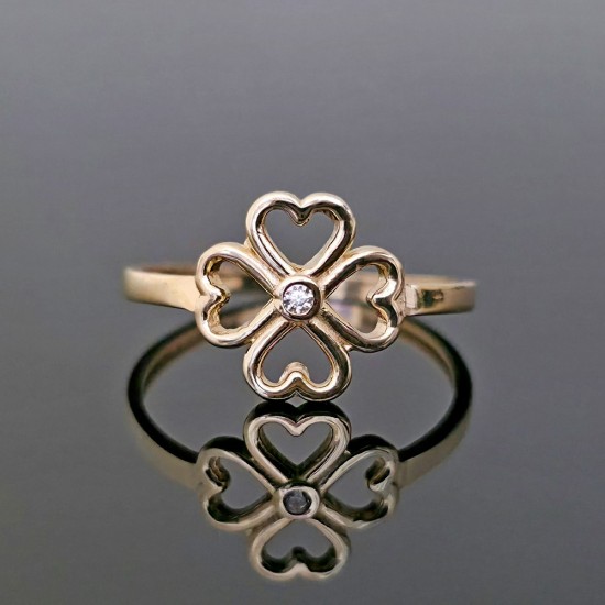 Prsten sa cirkonom od žutog zlata,cvet-srca 17-147