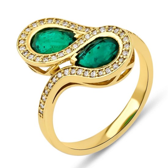Prsten od žutog zlata sa smaragdima i brilijantima 1020-350