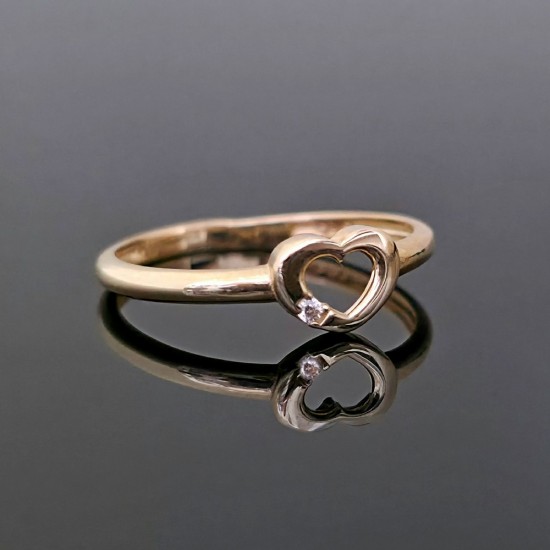 Prsten srce sa cirkonom od žutog zlata 24-106