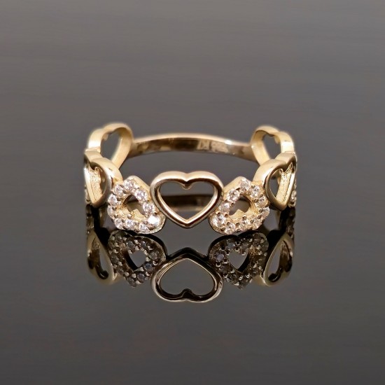 Prsten, srca od žutog zlata sa cirkonima 0401-197